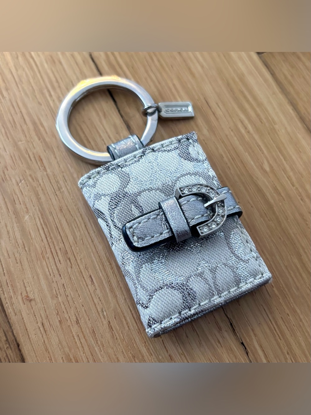 Vintage Y2K Coach Silver Optic C Photobook Keychain Rhinestone Buckle Bag Charm